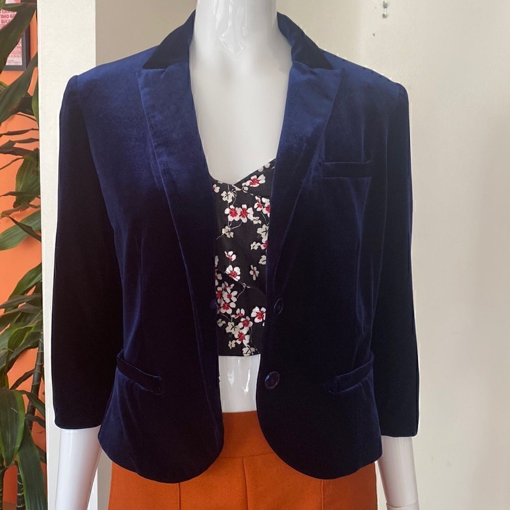 Iisli New York Blue 3/4 Sleeve Velvet Button Up Blazer Size 6